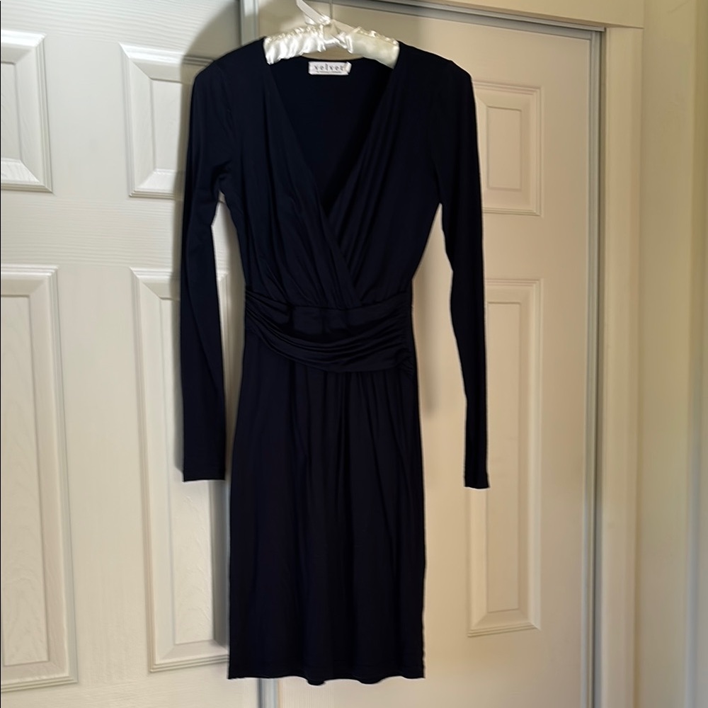Anthropologie Navy V-Neck Long Sleeve Dress